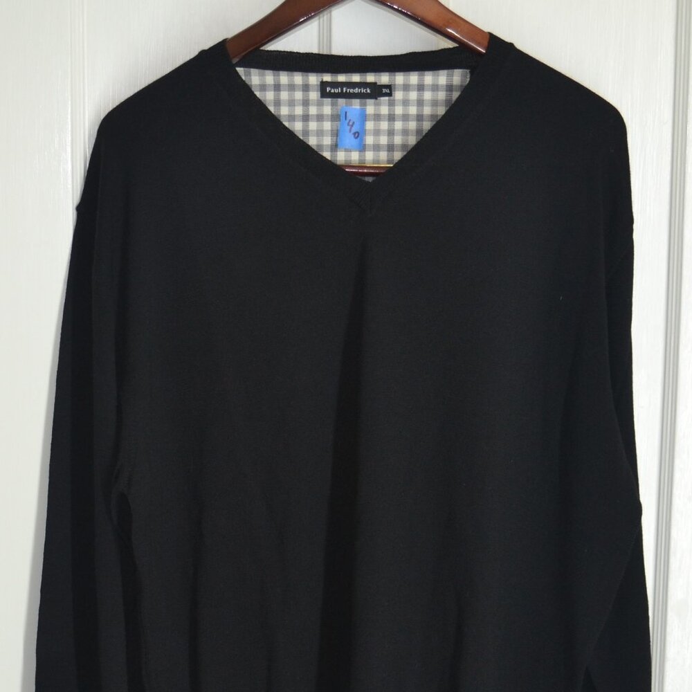 Paul Fredrick, 3XL, 100% Italian-Merino Wool, Black V-neck Sweater